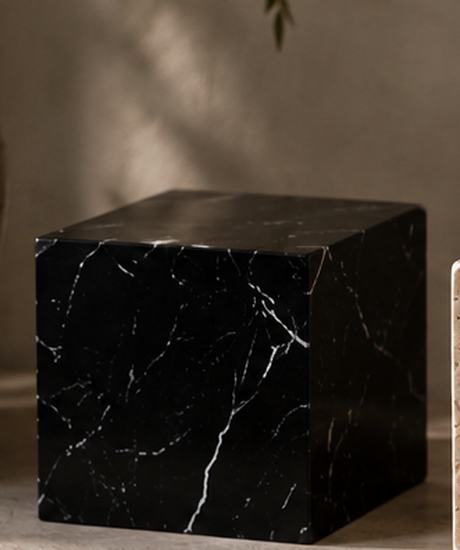 Nero stone plinth, black with fine white veining.